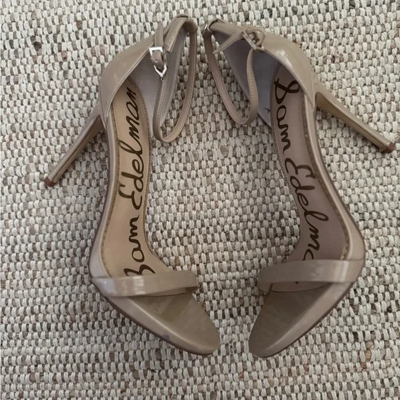 Sam Edelman ARIELLA Nude Patent Heels Size 10 Ankle Strap Dress Sandals - Picture 1 of 5
